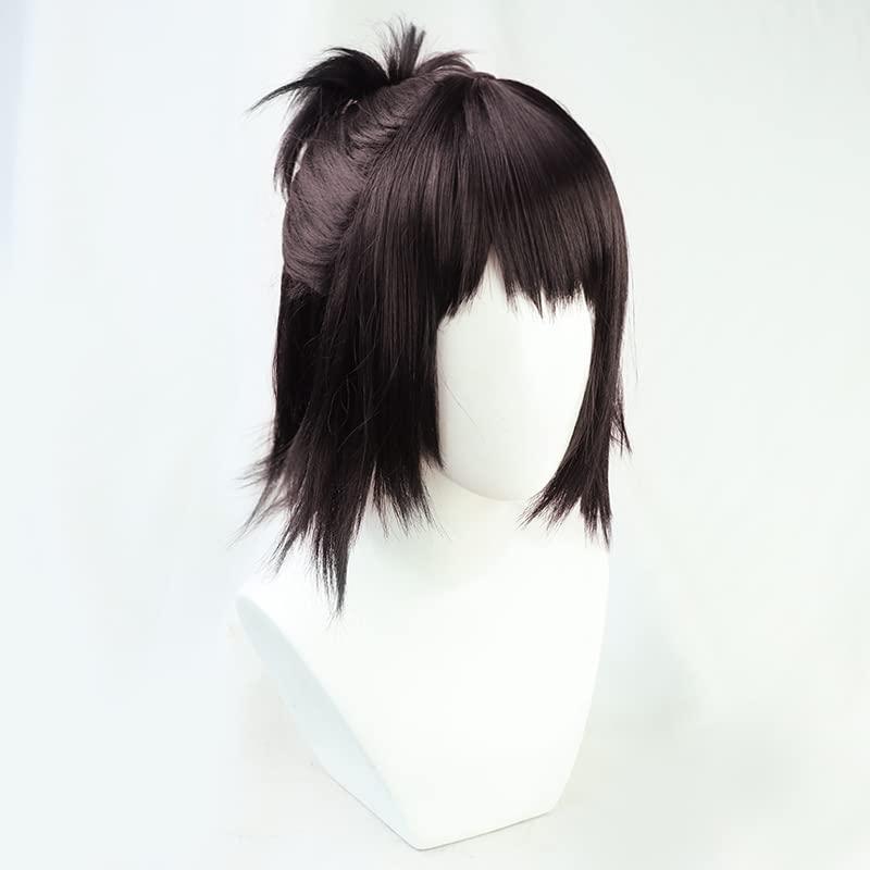 osseoca osseoca Hange Zoe Short Half Ponytail Dark Brown Synthetic Hair Japanese Cosplay Party Natural Female Wigs with Bangs