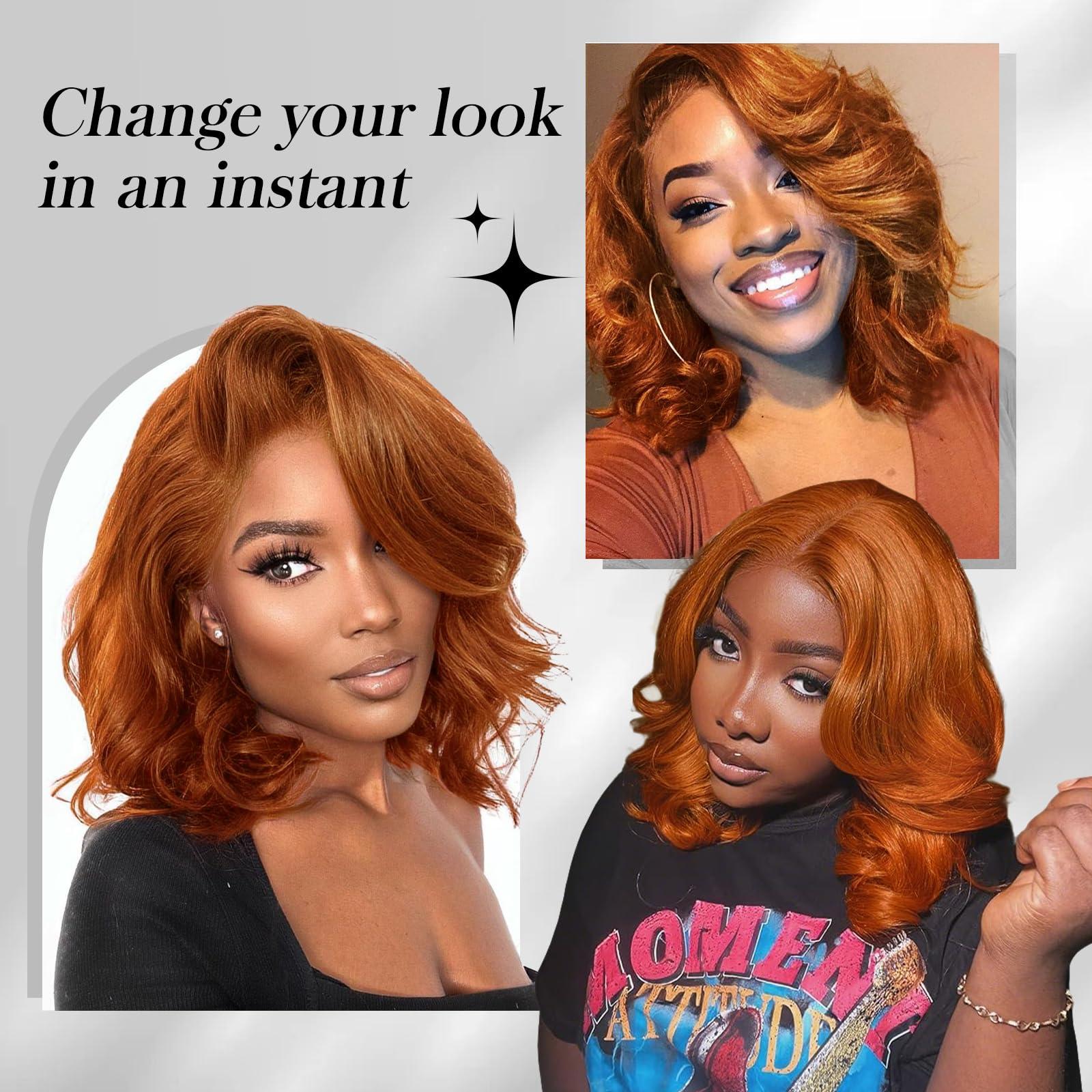 Tinashe Tinashe Glueless Wigs Human Hair Pre Plucked Pre Cut Reddish Brown Loose Body Wave Short Wig 65 Lace Pre-Bleached Knots HD Lace Front Wigs Human Hair for Black Women (#33 Reddish Brown - 14 inch)