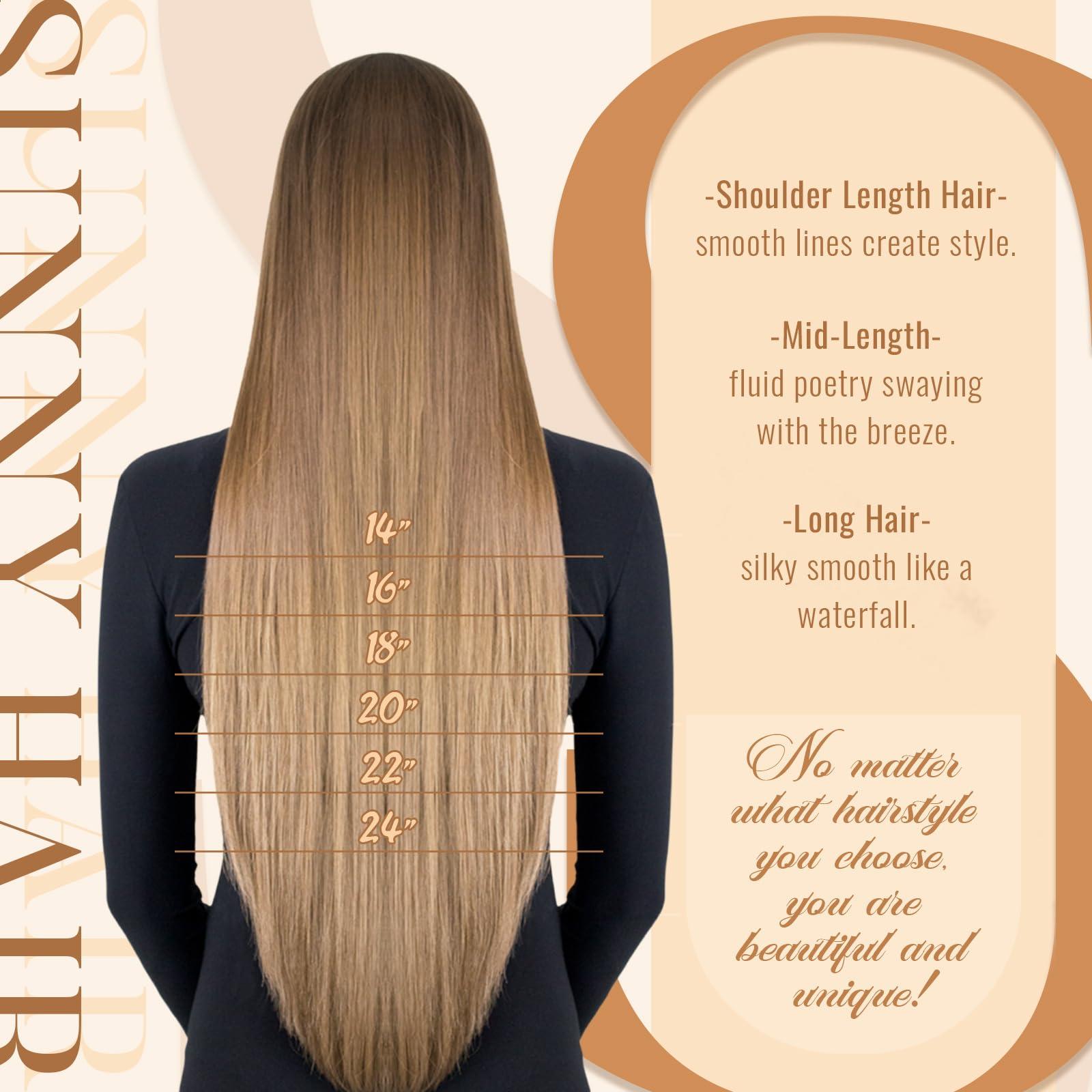 Sunny Hair Sunny Hair Beaded Weft Hair Extensions Human Hair 50G Micro Bead Weft Hair Extensions Real Human Hair Straight Weft Hair Extensions Easy Weft Natural Black to Dark Brown with Caramel Blonde 18inch