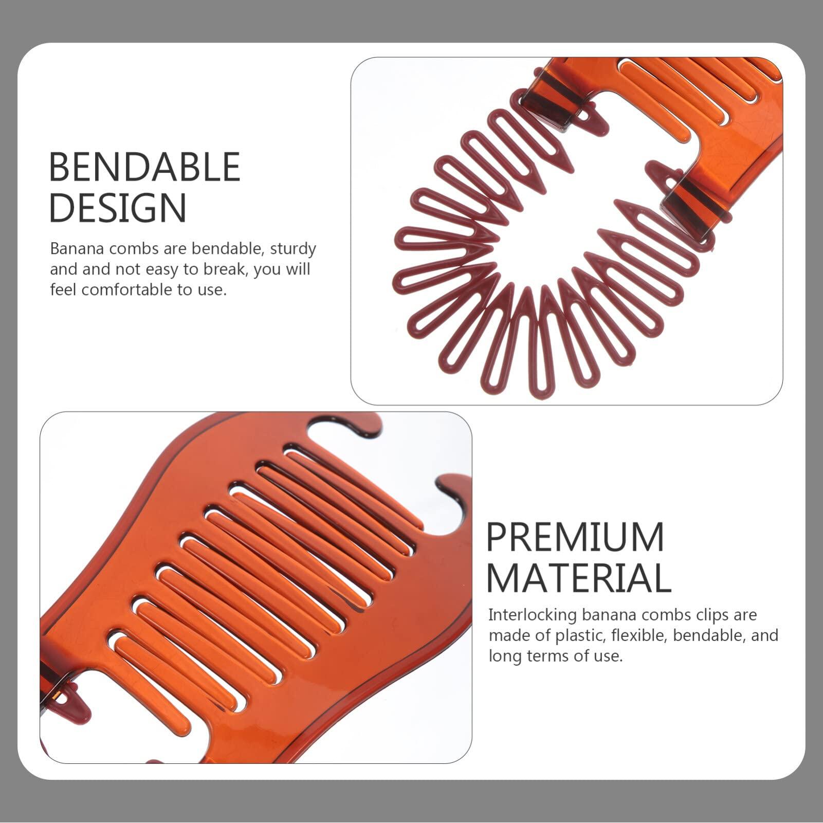 FOMIYES FOMIYES 4pcs Interlocking Banana Combs Flexible Hair Combs Clips Ponytail Hair Clincher Two Sides Hair Accessories Zig Zag Head Tooth Hair Hoop Hairband for Women Brown