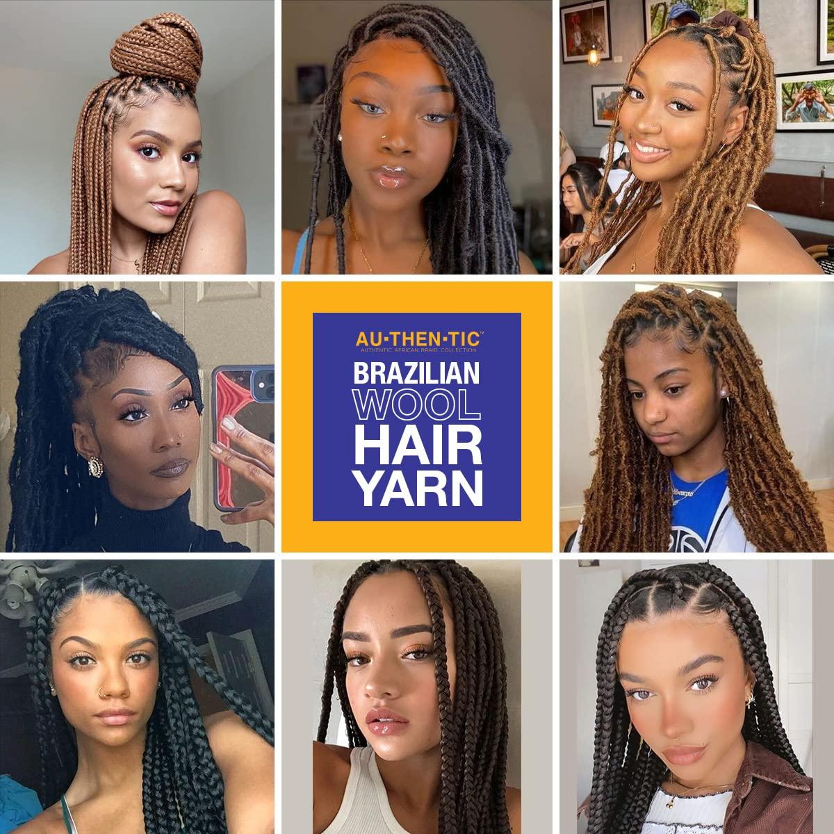 AU-THEN-TIC AU-THEN-TIC Brazilian Wool Yarn Hair for Braiding, 3 Pack, Acrylic Yarn Extensions for Crochet, Senegalese Twists, Box Braids, and Faux Locs, Black