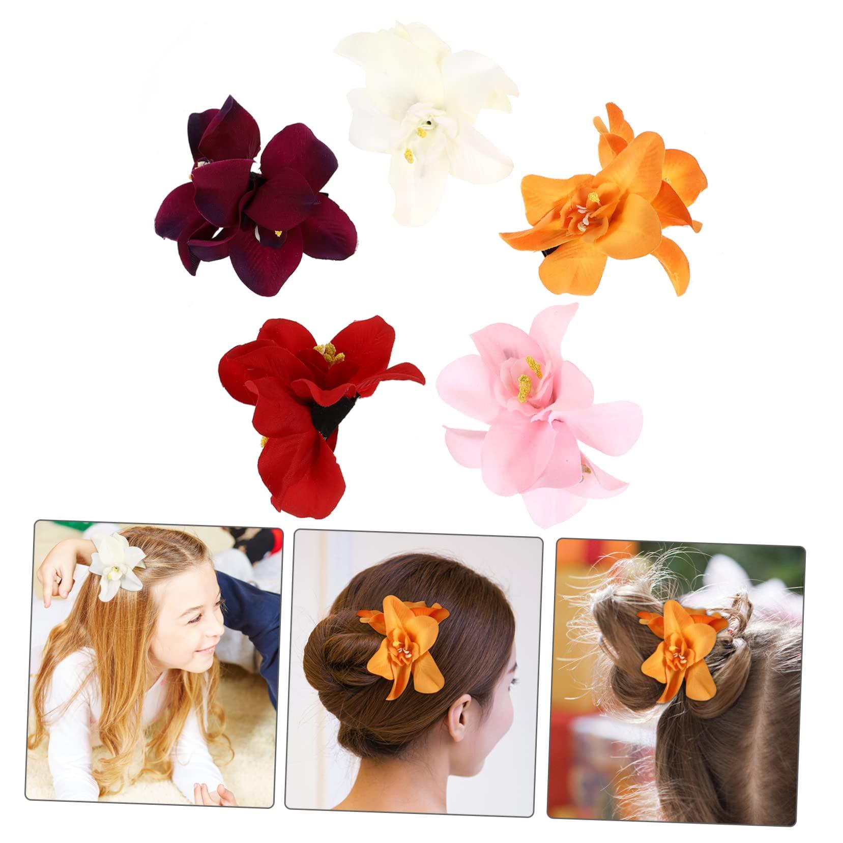 INOOMP INOOMP 5pcs Artificial Hair Clip Hawaiian Hibiscus Plumeria Hairpin Orchid Headdress Headwear Hawaii Hawaiian Plumeria Clips Bridal Wedding Party Beach for Woman Girl Lady