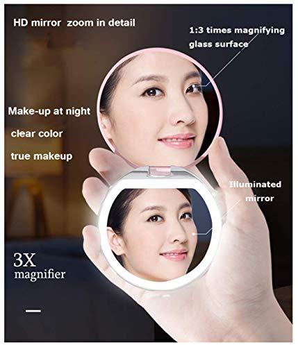 B O B O B O B O Compact Mirror Travel Makeup Mirror Small Portable 1X/3X Magnifying Cosmetic Mirror Rechargeable Lighted Round Foldable Design LED Lighted Makeup Mirror (Pink)