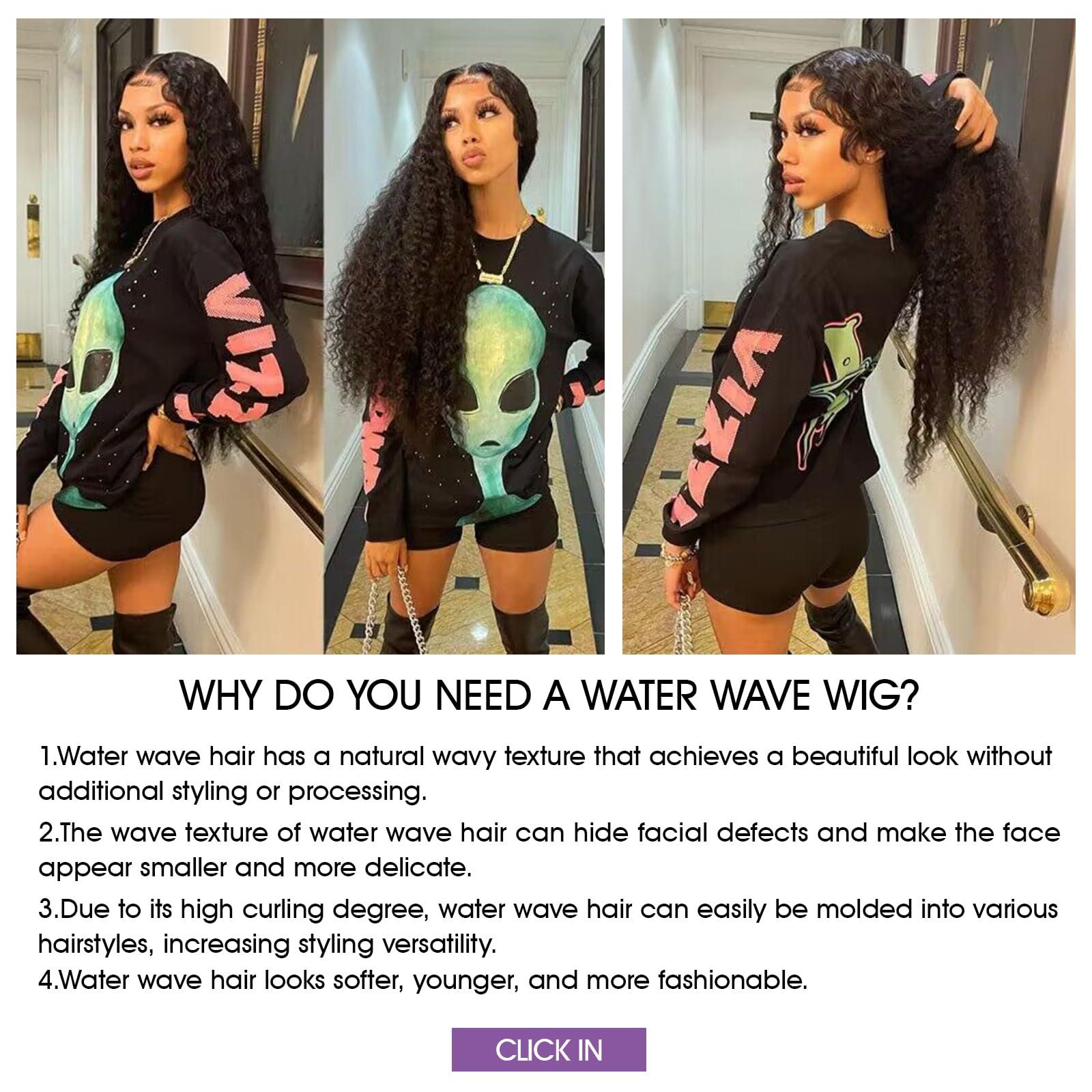Lemoda Lemoda 210% Density 13x6 Water Wave Full Lace Frontal Virgin Human Hair Wigs Deep Wave 13x6 HD Lace Front Wigs Pre Plucked Wet and Wavy Human Hair Wig 22Inch Bouncy Curl 12A