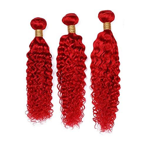 Generic Bright Red Deep Wave Human Hair Weave Bundles Red Color Brazilian Wavy Human Hair Extensions Pure Red Deep Wave Curly Virgin Hair 3 Bundle Deals Mixed Length (10 10 10)
