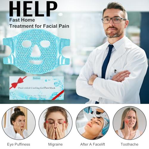 BeeVines BeeVines Ice Face Mask, Cooling Gel Pack for Puffy Eyes, Cold & Hot Reusable Compress, Frozen Eye Packs Masks for Women for Dark Circles, Puffiness & Allergies (Blue)