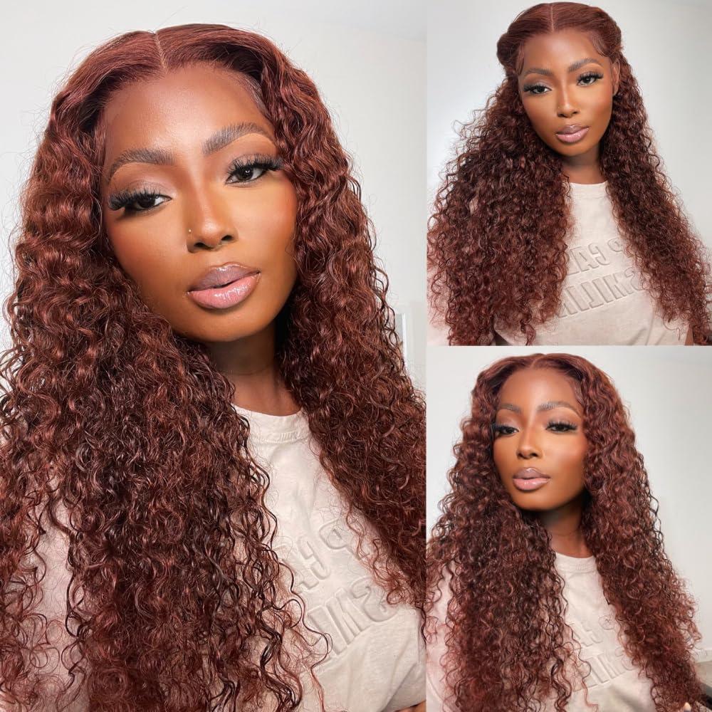 Yilian Julia Hair 12A Reddish Brown Virgin Curly Weave Human Hair 1 Bundle for Women 100% Brazilian Remy Human Hair Auburn Brown Copper Red Jerry Curly Bundle Wavy Weaves Sew in Extensions 33B Color 22 Inch