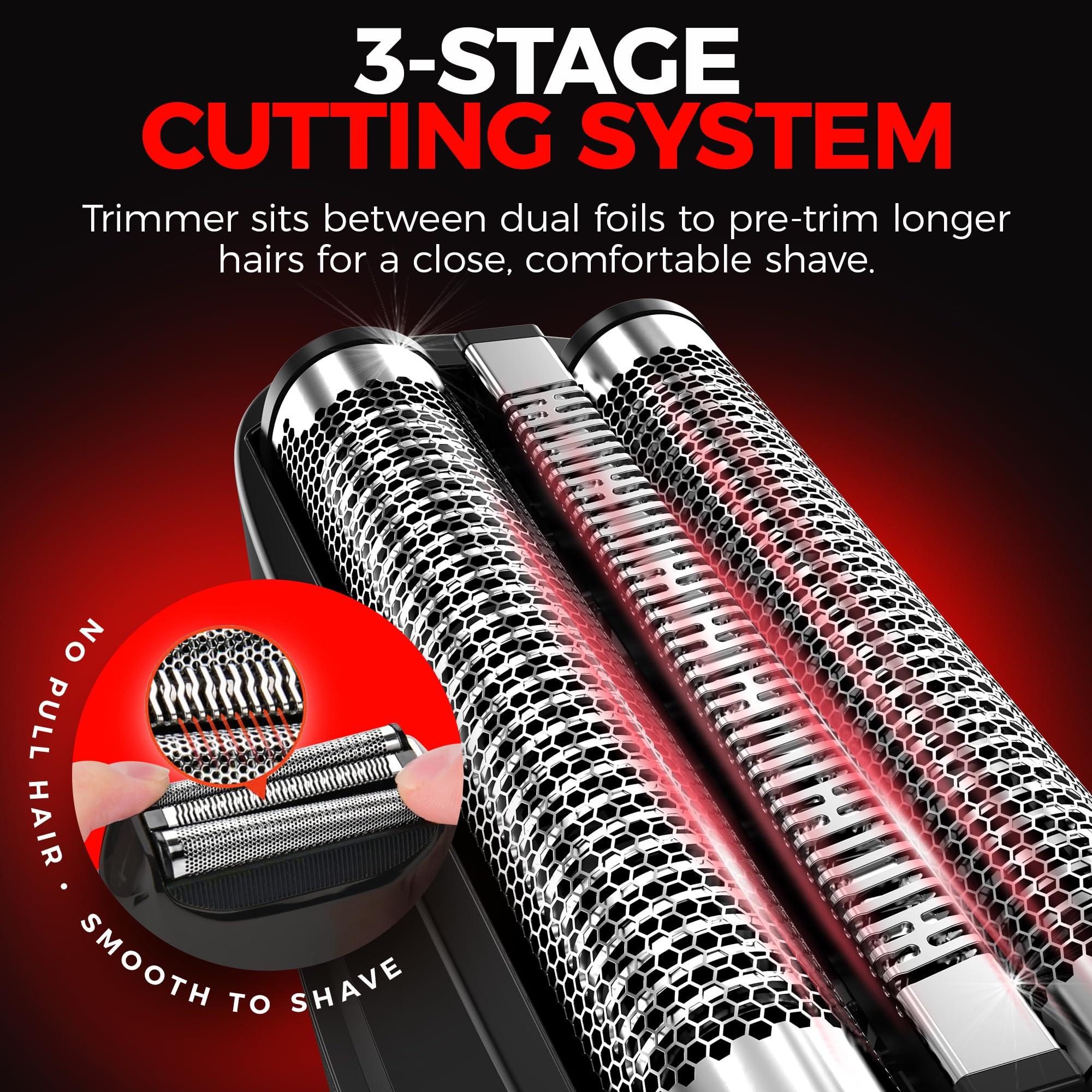 OVLUX Metal Shell Three Blades Foil Shaver for Men: Dual-Foil with Trimmer - Ideal Barber Face Shavers for Bald Heads, Perfect Gifts for Men, Him, Dad, Father, Husband