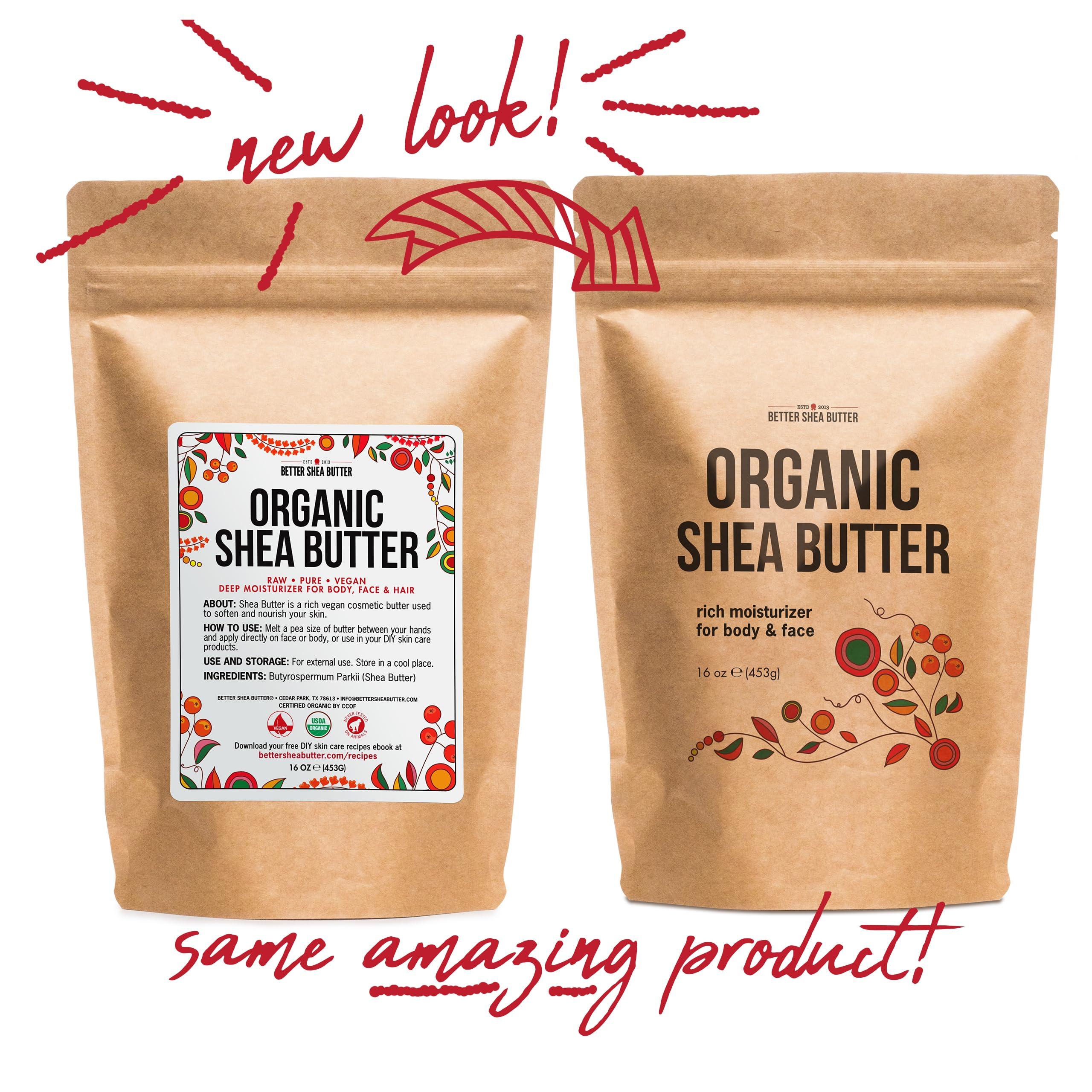 Better Shea Butter Organic Shea Butter Raw Unrefined | Pure African Shea Butter for Hair & Dry Skin | Natural Face Moisturizer | Body Butter Base for Shea Butter Lotion, DIY Lip Balm and Soap Making Supplies, 1lb Bar