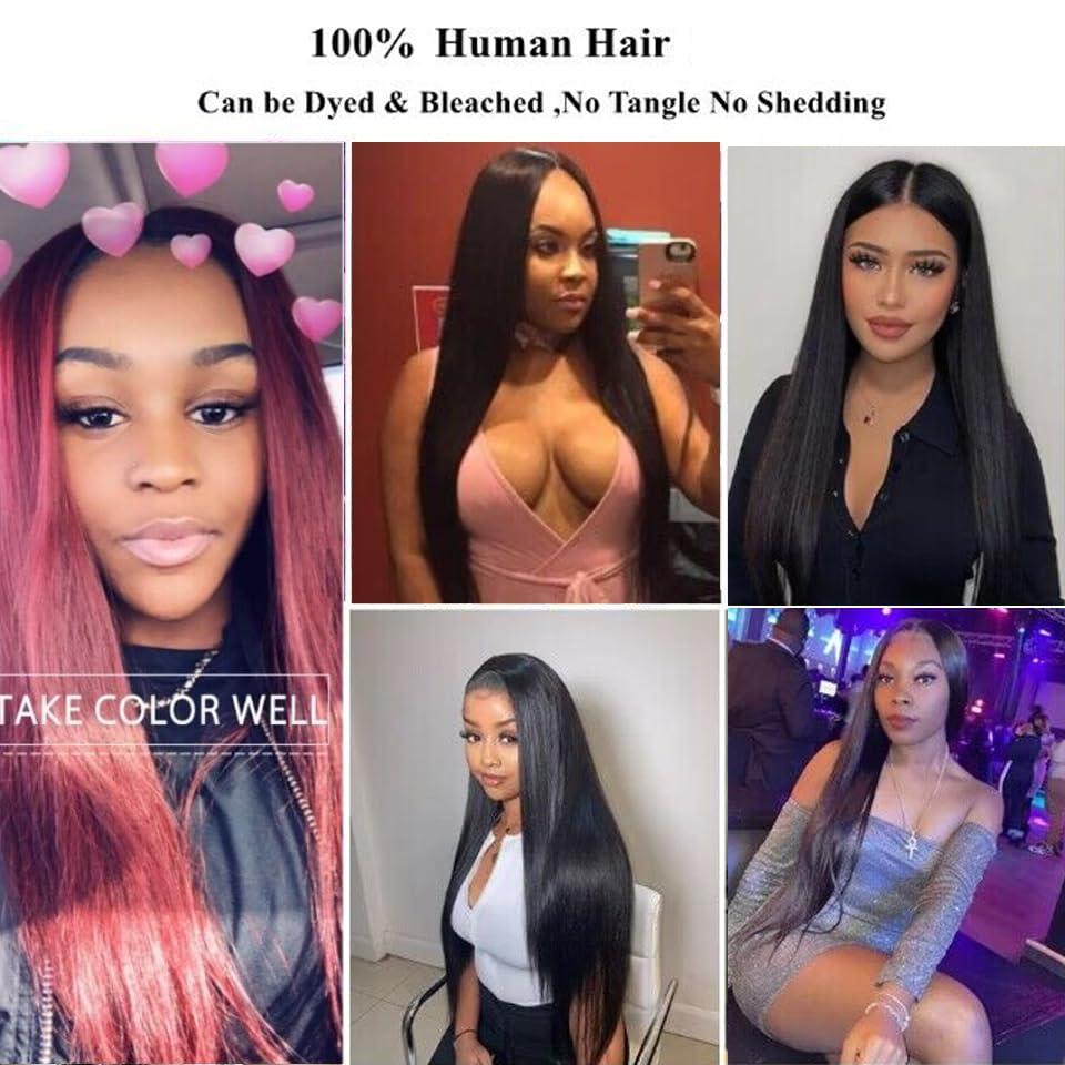 Isufer 2X6 Lace Closure Human Hair Middle Part Straight Brazilian High Density Natural Black 12 Inch