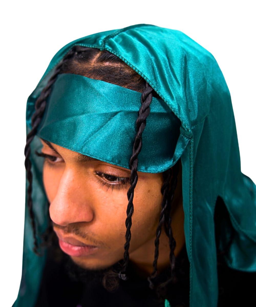Blavic Blavic Durag For Braids, Locs, And Twist - Silk Durag for Men, Long Double Wide Straps, Outside Seam Triple Stitch Du Rag (Emerald)