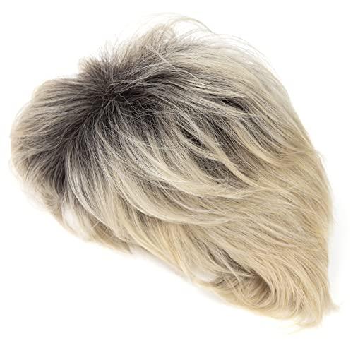 Happy Cherry Happy Cherry Human Hair Wigs with Bangs Blonde Short Wigs for White Women Layered Shaggy Synthetic Wig Mom Wigs Ombre Hair Wigs with Cap Comb