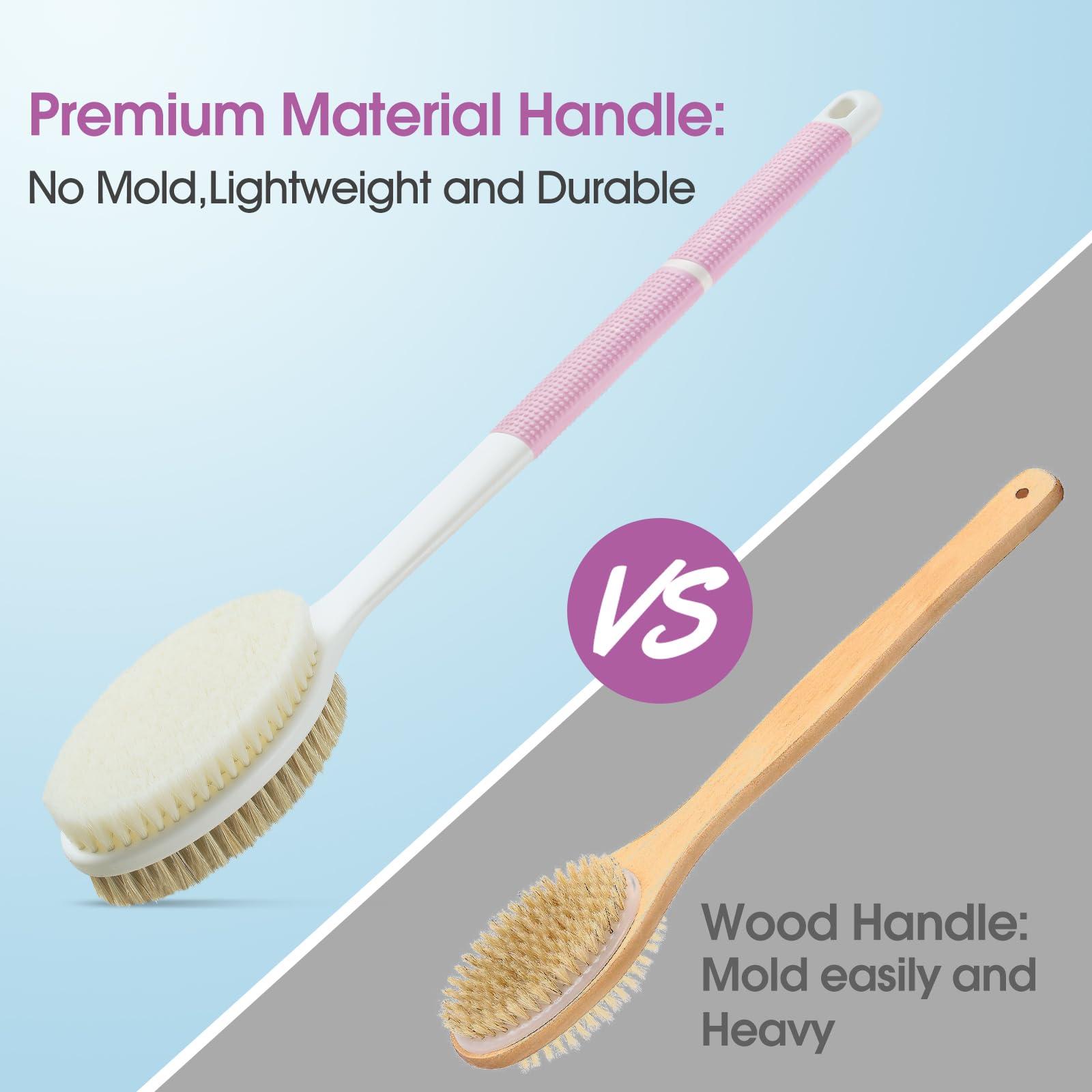 Backski Backski Body Scrubber Anti Slip for Shower,Shower Brush Long Handle with Stiff and Soft Bristles,Body Wash Exfoliating Back Scrubber for Bath or Dry Brushing Body Brush(Pink)