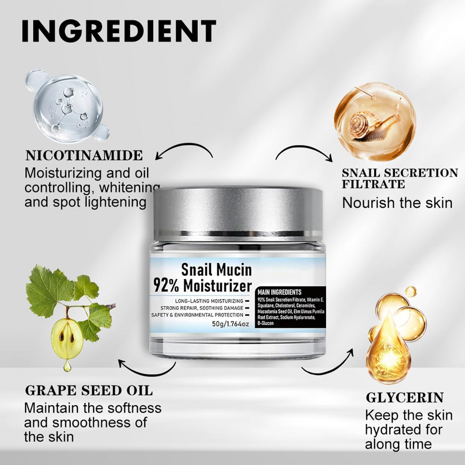 Fuxvao Crema de Baba de Caracol Original, Snail Mucin 92% Moisturizer Daily Face Gel Cream, Snail Mucin Serum, Crema De Caracol, Snail Secretion Filtrate Nourishing Cream,1.76oz (3)