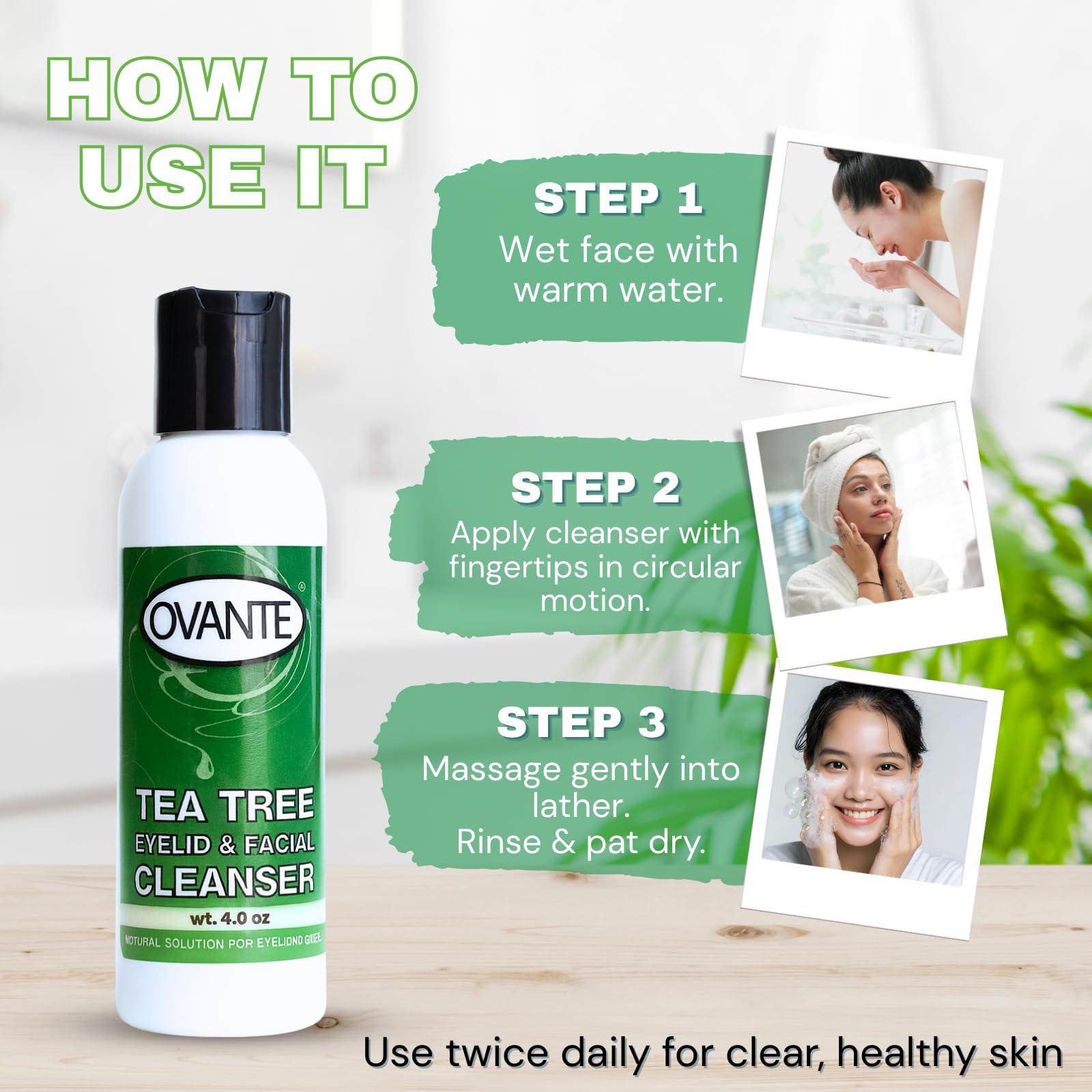 OVANTE OVANTE Tea Tree Oil Eyelid, Facial Cleanser Wash For Demodex Prone Skin 4.0 oz