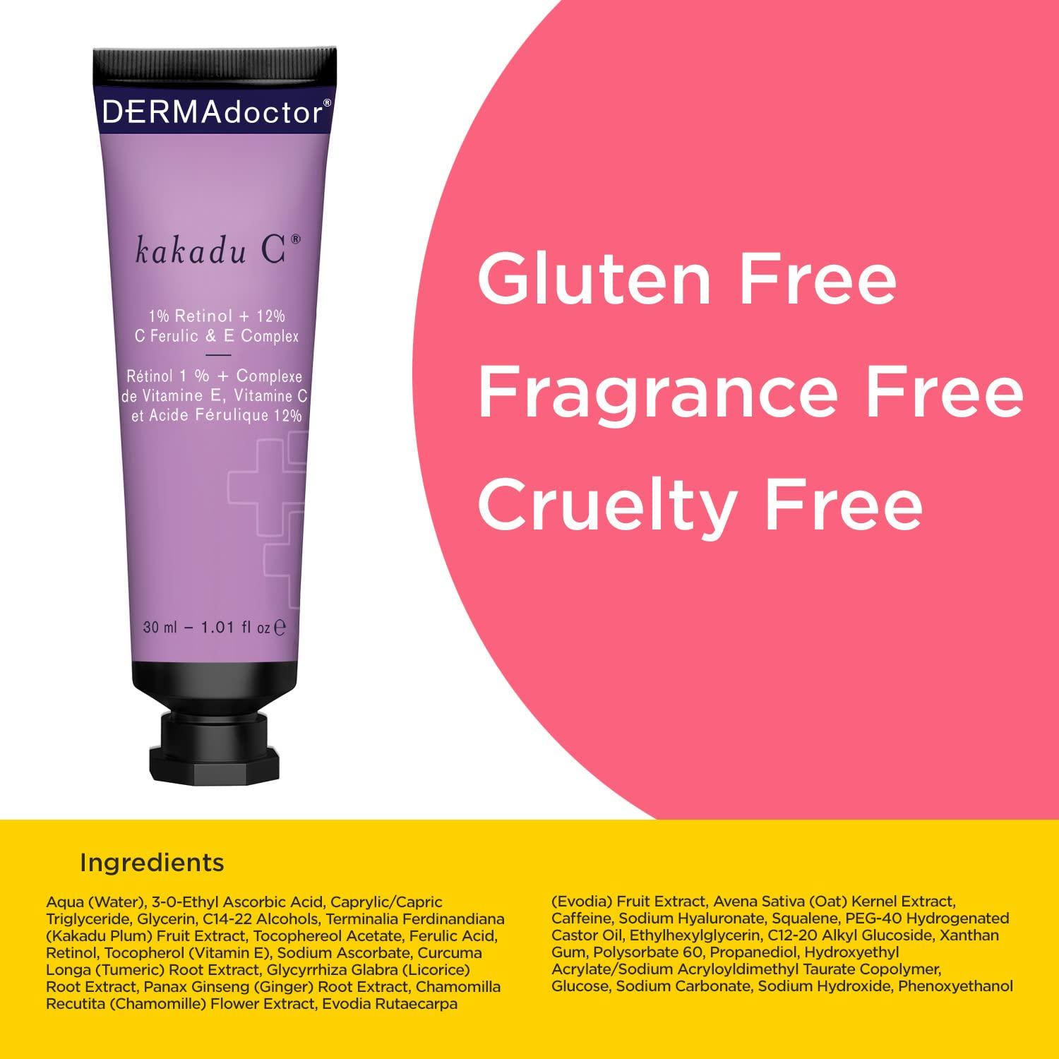 DERMAdoctor DERMAdoctor Kakadu C Dermatologist Formulated 1% Retinol Cream + Vitamin C, E Ferulic Complex, Anti Aging Face Cream to Brighten, Smooth and Firm. Hyperpigmentation Treatment for Face - 1.01 fl oz