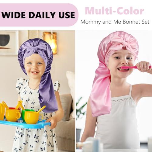 LBYLUS 2 Pcs Long Kids Bonnets for Girls,Silky Satin Bonnet for Sleeping Kids, Bonnet for Kids Braids,Long Hair