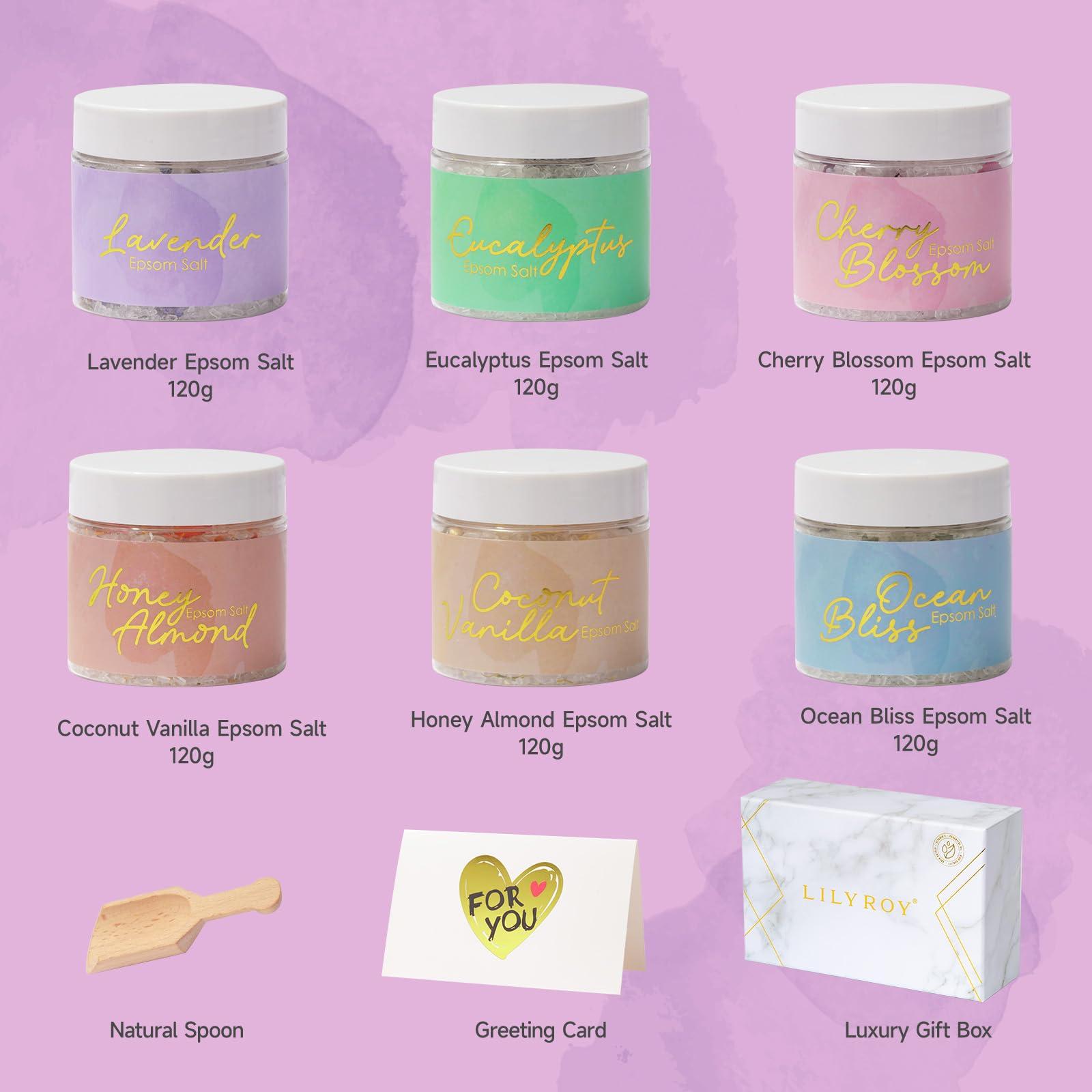 LILY ROY LILY ROY Spa Bath Gift Baskets Set Perfumes Bath and Body Gift Box Gift Set 15 Pcs Epsom Salts Bath Bombs Bath Spa Gifts for Women Fathers Mothers Day Spa Kit Gifts Set for Christmas Birthday