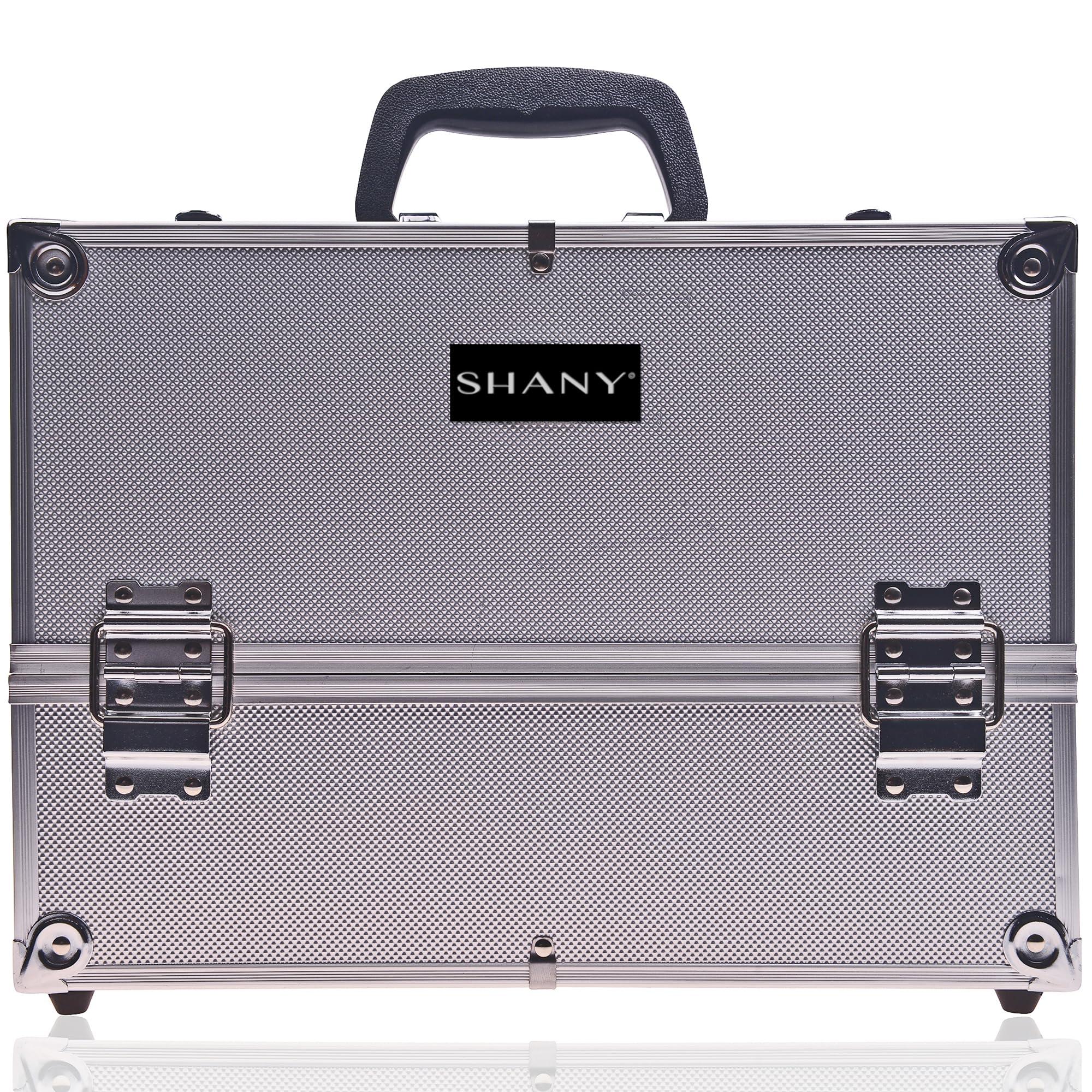 SHANY SHANY Essential Pro Makeup Train Case Cosmetic Box Portable Makeup Case Cosmetics Beauty Organizer Jewelry storage with Locks, Multi Compartments Makeup Box and Shoulder Strap - Silver