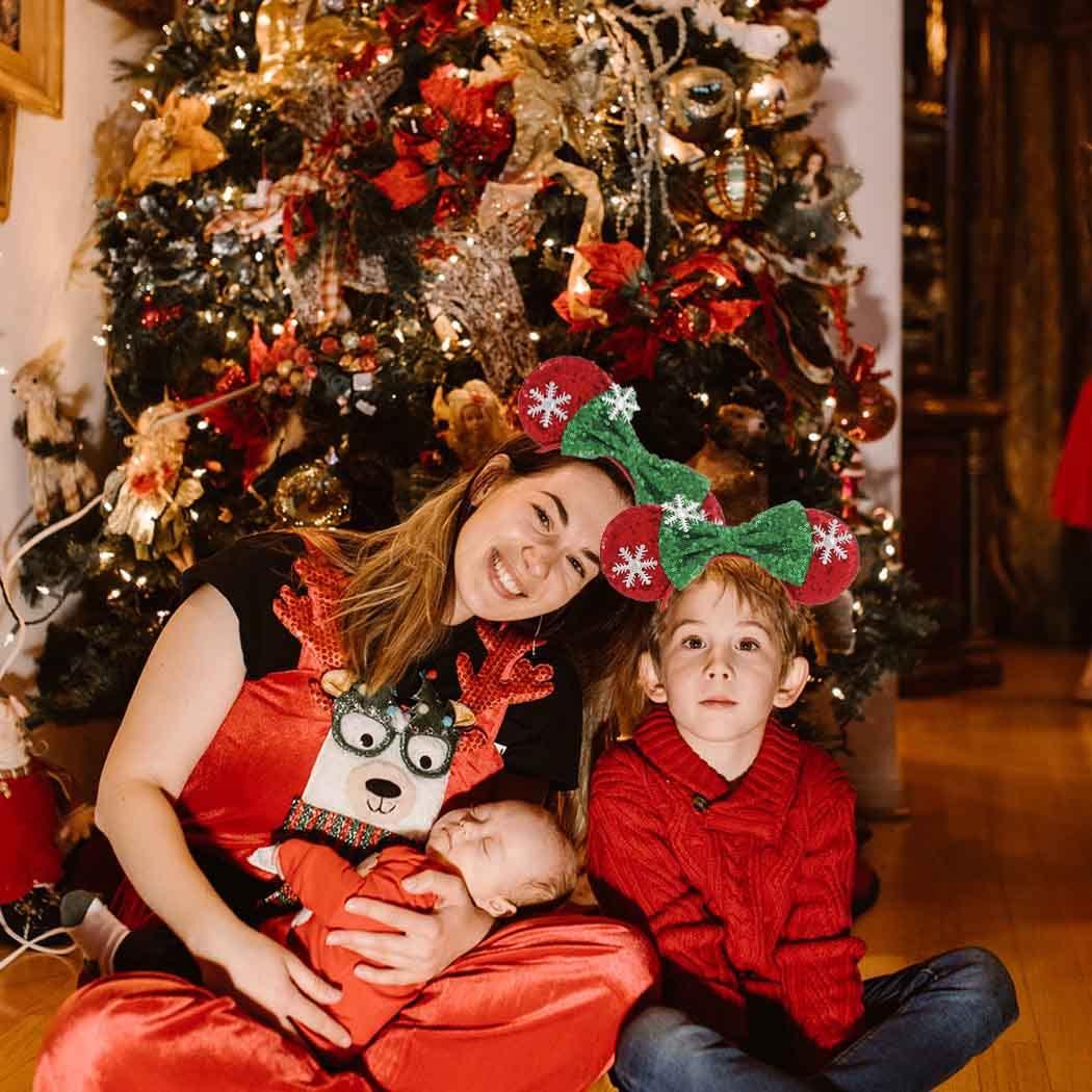 Tgirls Tgirls Christmas Mouse Ears Headband Shinny Bow Hair Hoop Snowflake Sequins Xmas Headbands for Women Girls Costume Party Birthday Hair Accressories (L)