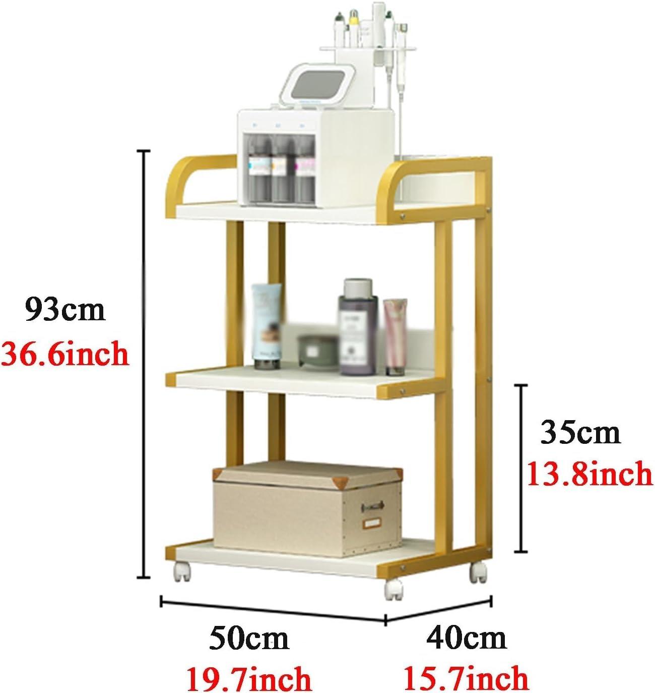 YPDJVLTI YPDJVLTI Salon cart Salon Rolling Cart 3 Tier Steel Salon Trolley Raised Guardrail Trolley Cart W/Wheels Salon Cart for Beauty Spa Storage Cart Portable, Gold