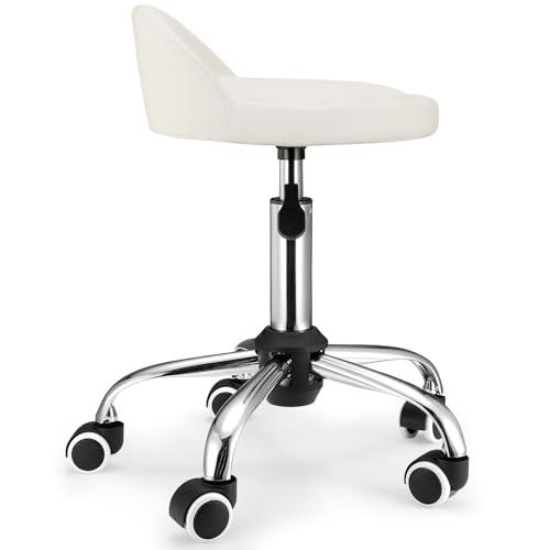 FNZIR FNZIR Swivel Rolling Stool with Wheels Height Adjustable Stool Chair Drafting Chair with Backrest White