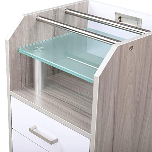 DERMALOGIC Glass Glow Pedicure Trolley Light Wood Cart for Nail Salon Furniture & Equipment