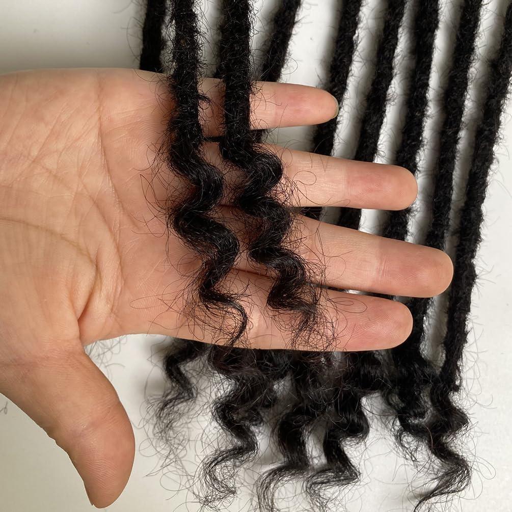 Haredluck 0.4cm Width Dreadlock Extensions 10 inch 20 Strands 100% Permanent Human Hair Loc Extension with Curly Ends Natural Black Curly Locs Human Hair Can Be Dyed Bleached Curled And Twisted
