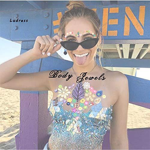LUDRESS Ludress Face Crystal Pearl Face Gems Stick on Face Halloween Face Jewels Festival Mermaid Tears Face Stickers Rave Party Body Stickers Tattoos Face Decoration Make Up for Women and Girls (Multi-colore