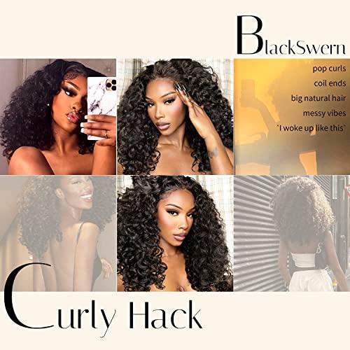 BlackSwern BlackSwern Curly Lace Front Wigs Pre Plucked, Lace Front Wigs Curly Hair Synthetic Lace Front Wig, Glueless Big Curly Wigs for Black Women Natural Black Color