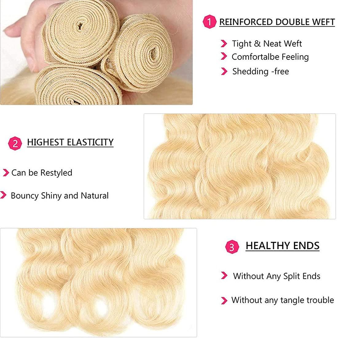 muaowig Muaowig #613 Body Wave Human Hair Bundles Blonde Hair Extensions 1 Bundle Hair Weaves For Women Honey Blonde Real Unprocessed Virgin Hair Bundles 12 Inch