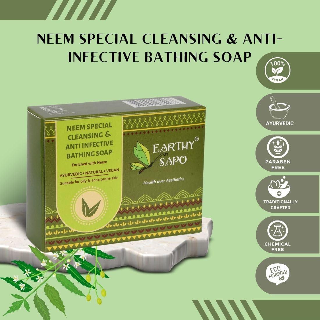 Earthy Sapo Earthy Sapo Cleansing Bathing Soap, Neem, oily skin, 3.52 oz/ 100 G (Pack Of 1)