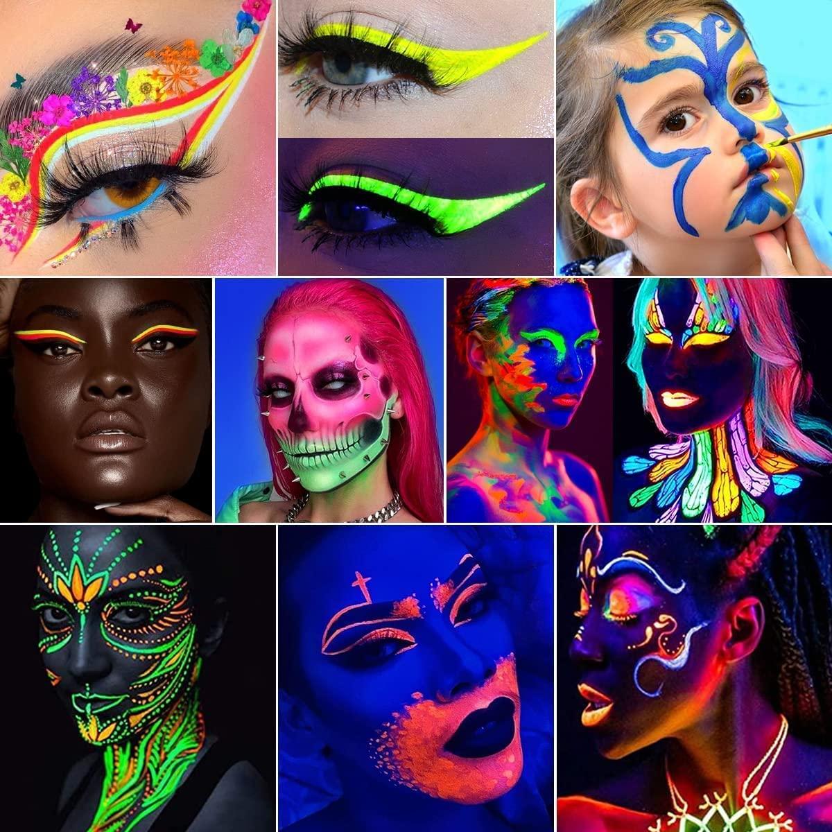 Go Ho Go Ho UV Blacklight Neon Orange Face Body Paint,Water Based Bright Color Neon Fluorescent Body Paint with Cushion Applicator,Glow In The Dark Under UV Lighting Party Halloween Makeup Washable