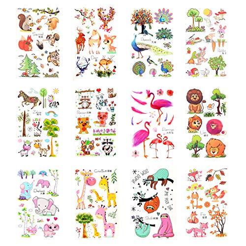 BETTERLINE Kids Temporary Tattoos - More than 100 Easy-to-Use Tattoos for Children (Animal Tattoos - 12 Sheets)