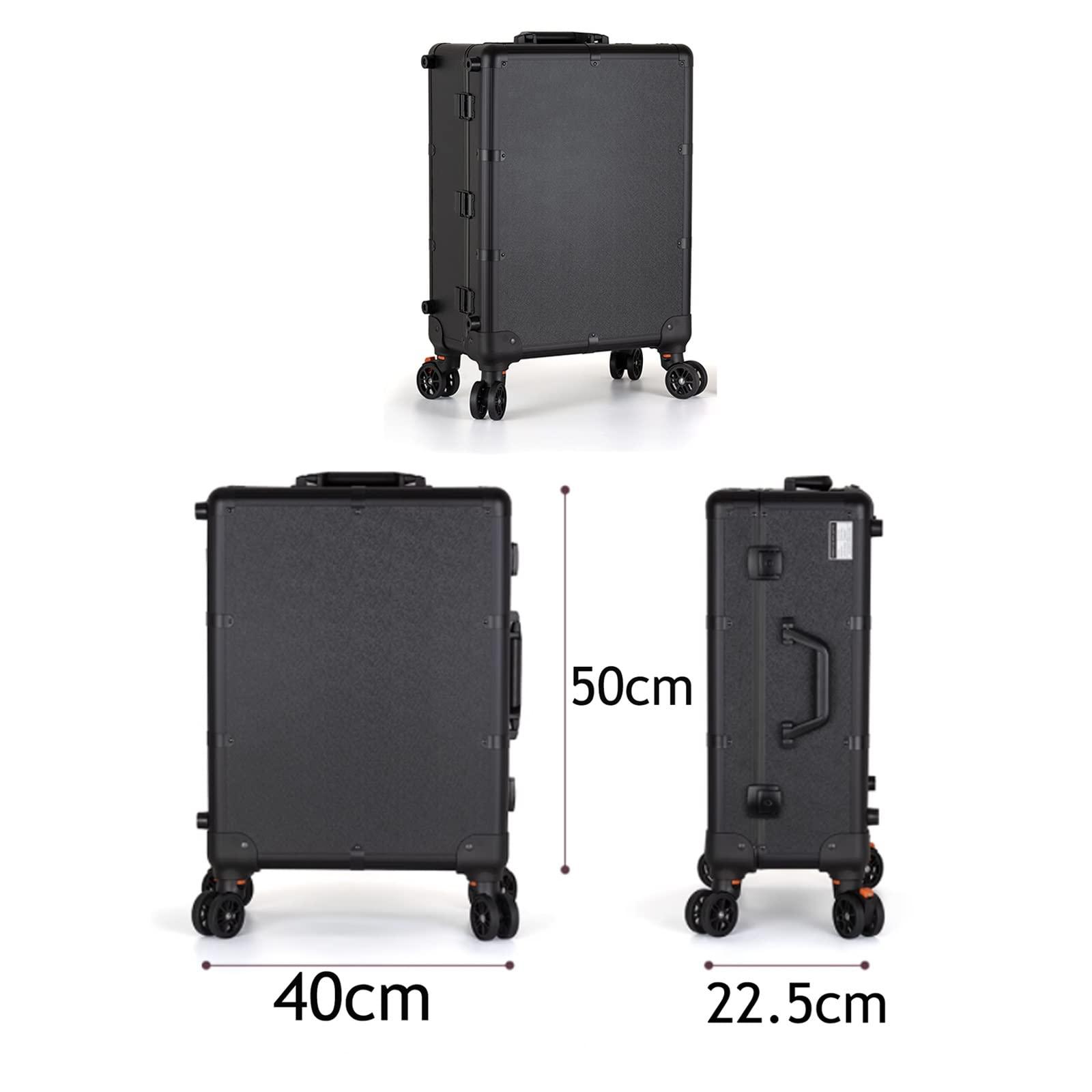 HJXGQJM Rolling Makeup Case Professional Makeup Train Case Makeup Artist Travel Organizer, Cosmetic Case With LED Light With Stand, Infinitely Dimmable, Two-colour, Aluminium Make Up Case, Black cosmetic case