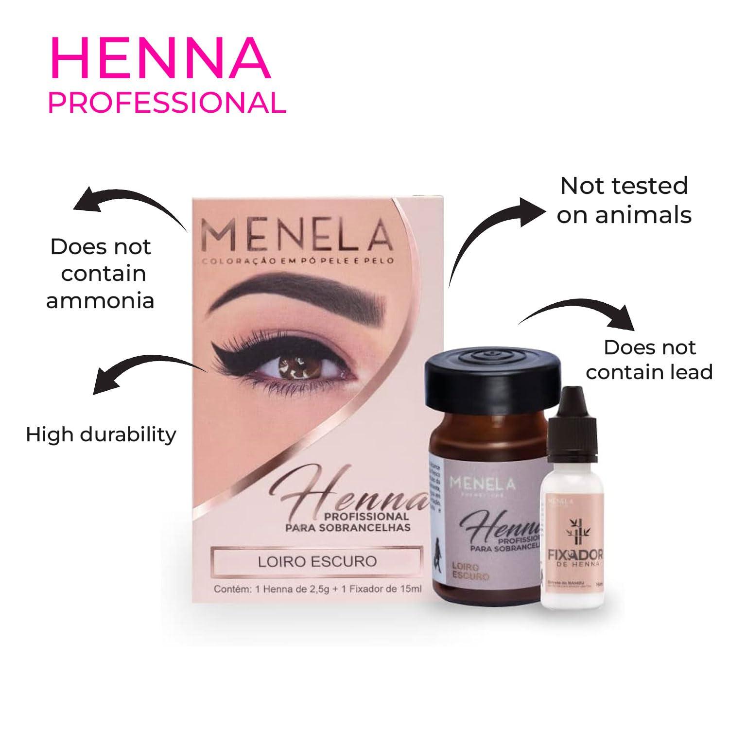 Menela MENELA Eyebrow Henna Tint - Medium Brown Henna Brow Dye with Bamboo Extract for Enhanced, Natural-Looking Brows - 2.5g Henna Powder & 15ml Fixer - Eyebrow Tint Kit