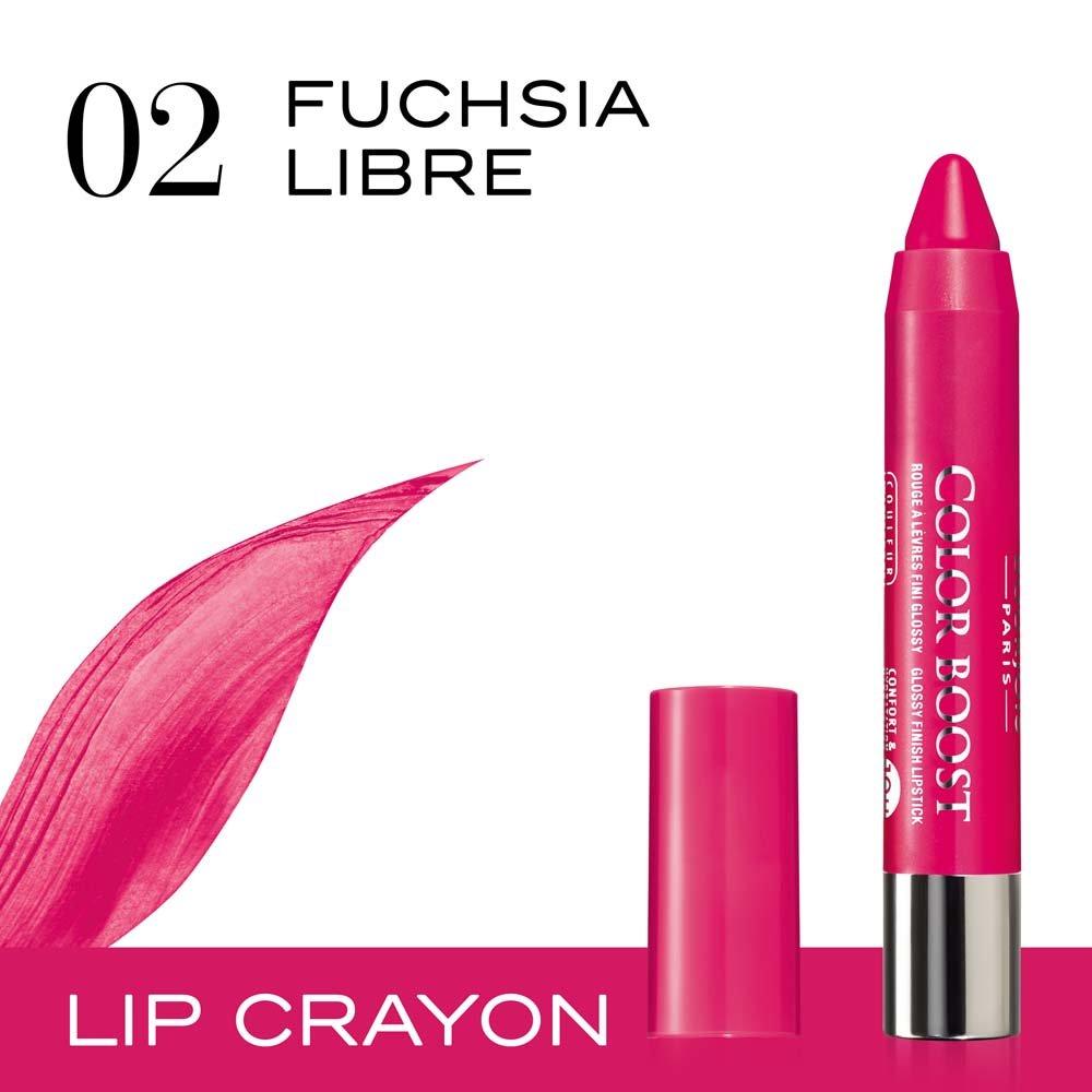 Bourjois Bourjois Color Boost Lip Stick Crayon SPF 15 Waterproof for Women, # 02 Fuchsia Libre, 0.1 Ounce