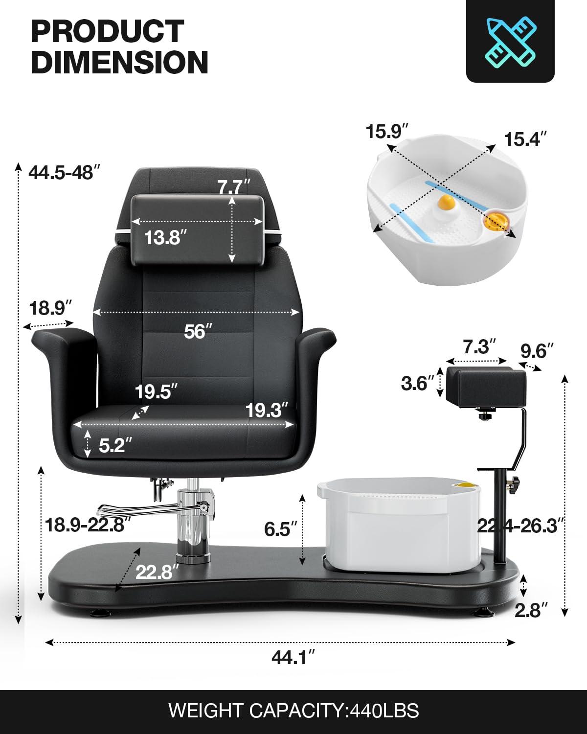 OKAKOPA OKAKOPA Pedicure Chair No Plumbing, Portable Pedicure Station for Nail Tech, 360 Swivel Reclining Salon Pedicure Chairs w/Stool, Massage Basin, Footrest for Foot Spa, Black