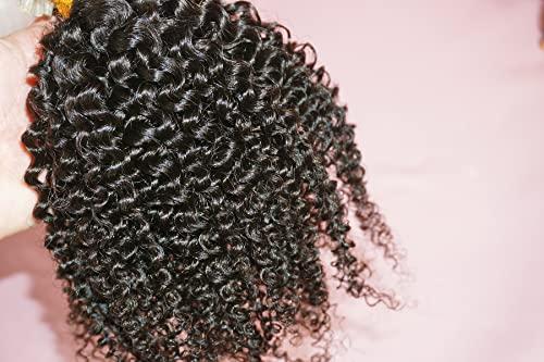 LANMINGO 50 Strands 1# Jet Black Micro Ring Link Human Hair Extensions afro CURLY Fusion Stick Micro Loop Kinky Curly remy human Hair extensions for black women