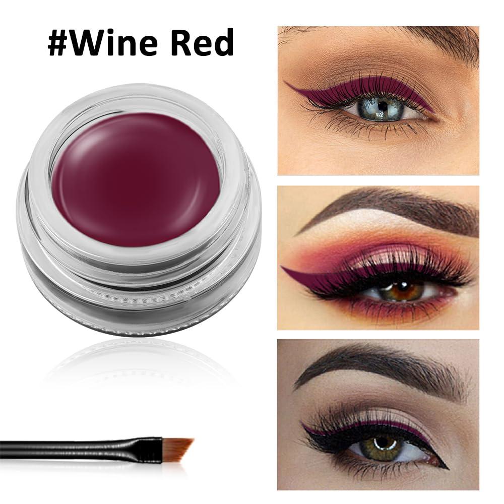 Erinde Erinde Waterproof Gel Eyeliner, Long Lasting Cream Eyeliner Gel Pot, Halloween High-Intensity Pigments Smudge-Proof Eye Liner Makeup, Water-Resistant Eyeliner with 2PCS Brushes 09# Wine Red