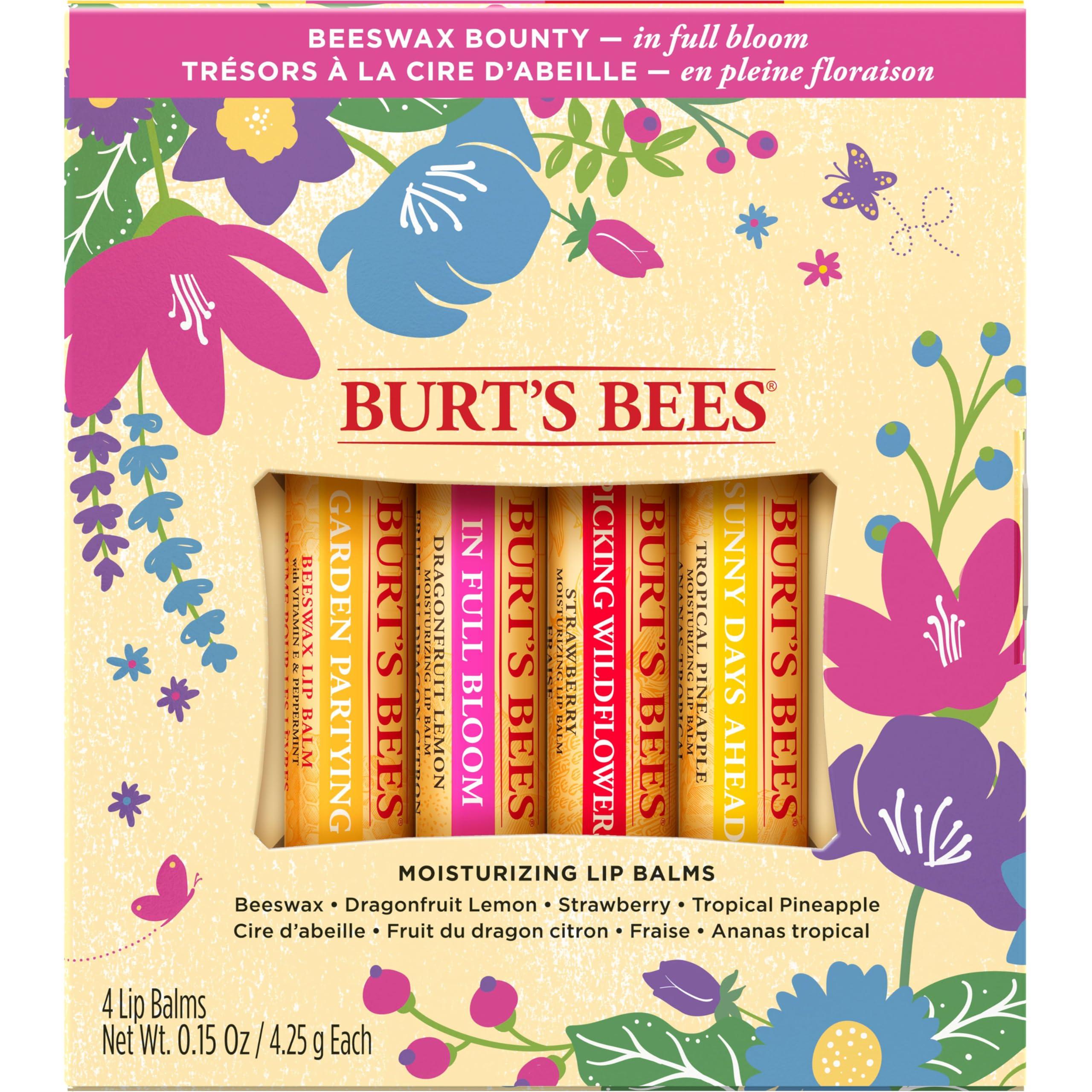 Burt's Bees Burt's Bees Gifts, 4 Lip Balm Products, In Full Bloom Set - Original Beeswax, Dragonfruit Lemon, Tropical Pineapple & Strawberry (4 Pack)