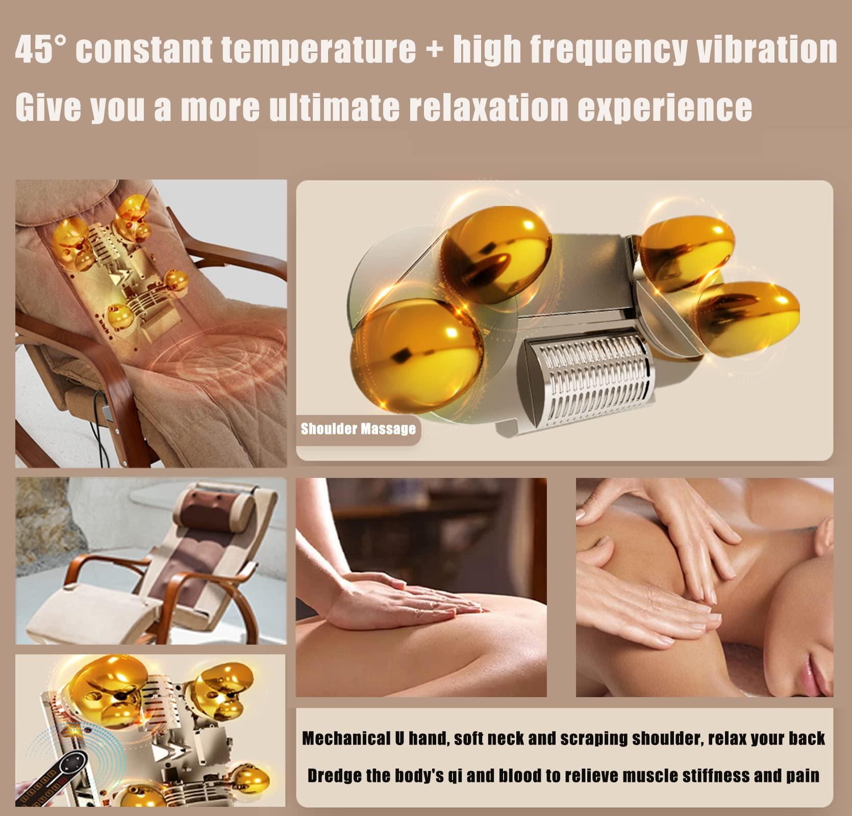 TBQATNTS Wood Rocker Recliner with Footrest and Massage,Multifunctional Rocking Massage Chair and Recliner,Shiatsu Massage Chair,with Vibration Massage and Heating Function for Body Relaxation,Brown,White,2