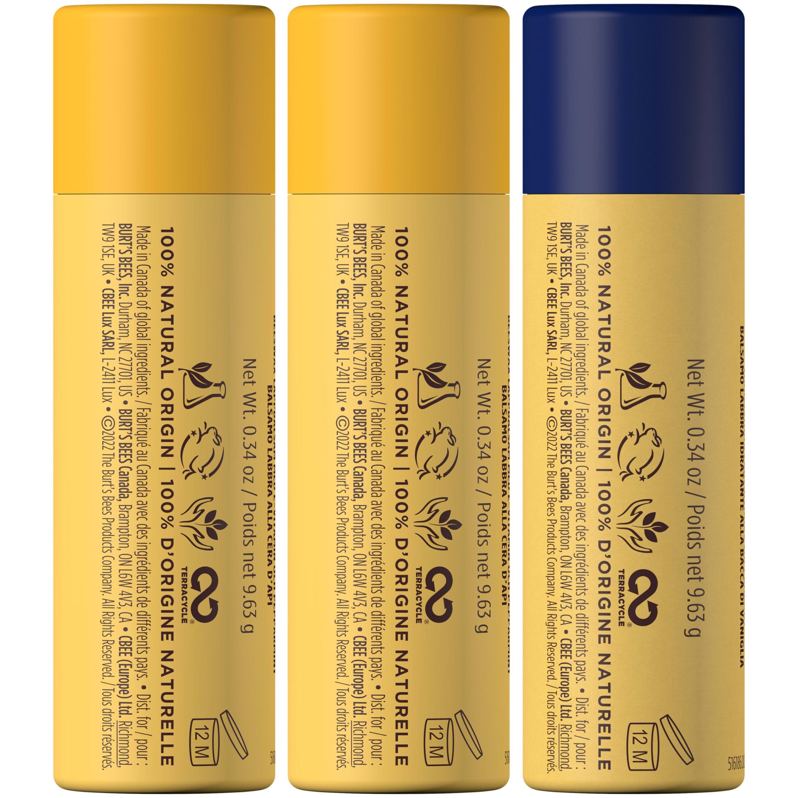Burt's Bees Burt's Bees Moisturizing Lip Balm, 2 Original Beeswax and 1 Vanilla Bean, 100% Natural Origin, 0.34 Ounce Each, 3 Paper Tubes, Pack May Vary