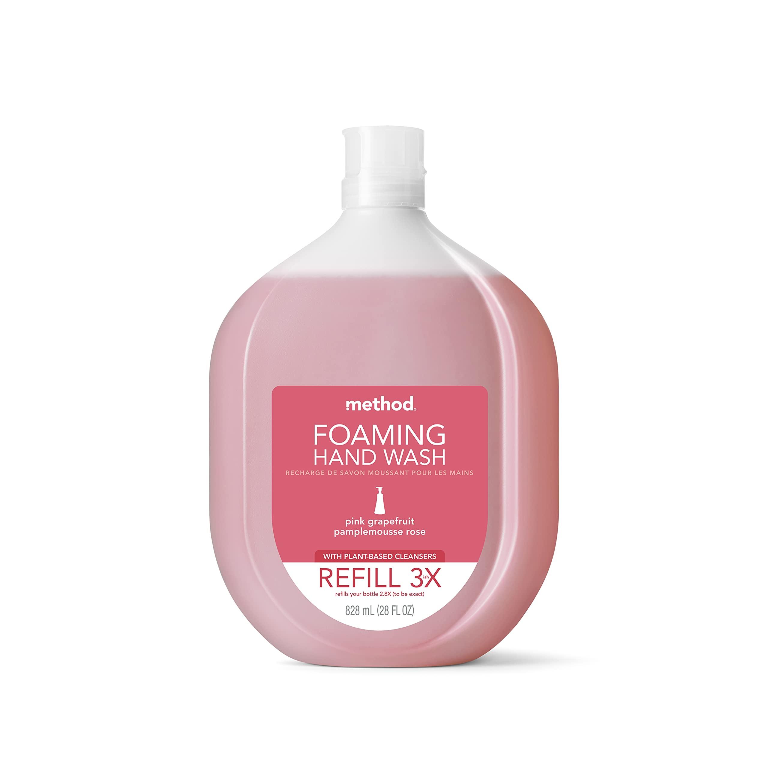 Method Method Foaming Hand Soap, Refill, Pink Grapefruit, Recyclable Bottle, Biodegradable Formula, 28 oz, (Pack of 1) & Gel Hand Soap, Refill, French Lavender, Recyclable Bottle