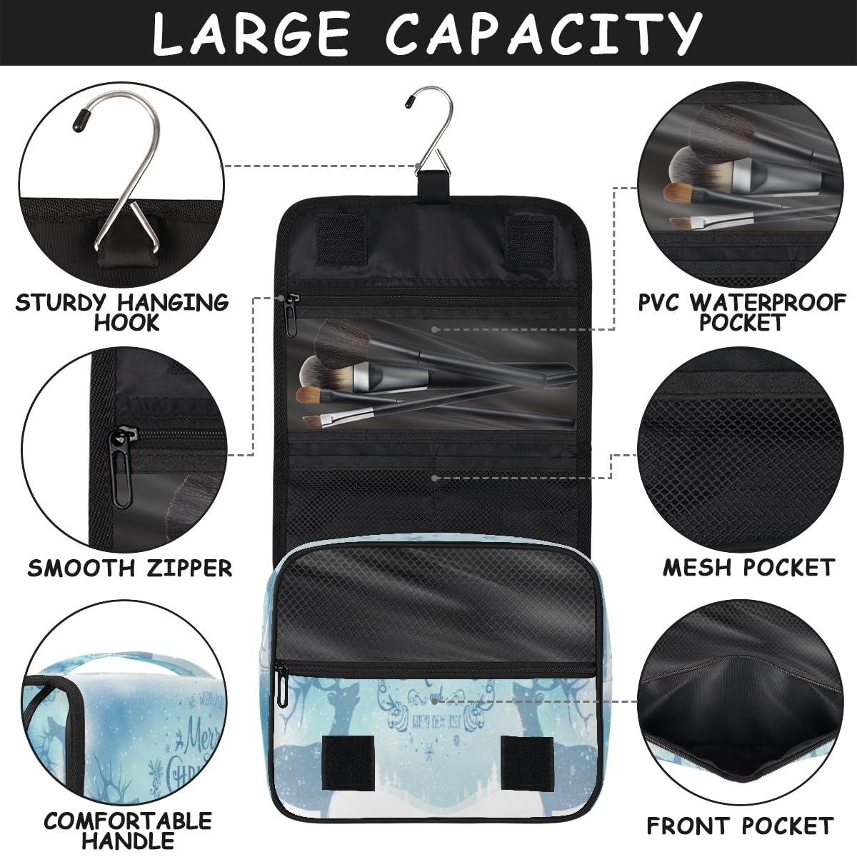 POFATO POFATO Snowflake Moose Christmas Travel Toiletry Bag Cosmetic Makeup Bag for Women Men Hanging Hook Wash Toiletries Portable Toiletry Bags Organizer