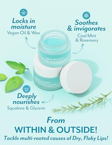 self beauty SelfBeauty Cool Mint Rosemary Lip Mask - Vegan Balm, Daily Moisturizer, Overnight Hydrating Treatment With Cool Mint, Scrub Exfoliator Intensive Repair, 0.51fl.oz