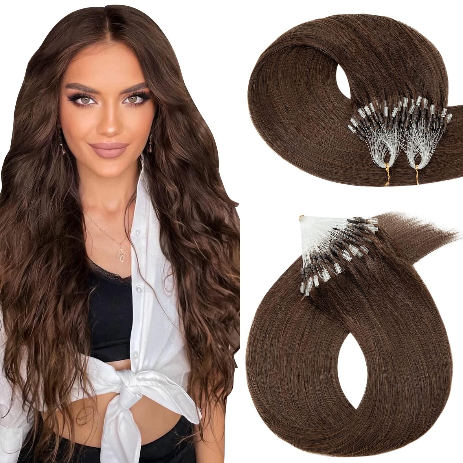 Hairro Hairro Microlinks Hair Extensions Human Hair Micro Loop Hairpieces Easy Pre Bonded Cold Fusion Keratin Stick Micro Bead Hair Extension For Women 20 inch 50g 100 Strands #04 Medium Brown