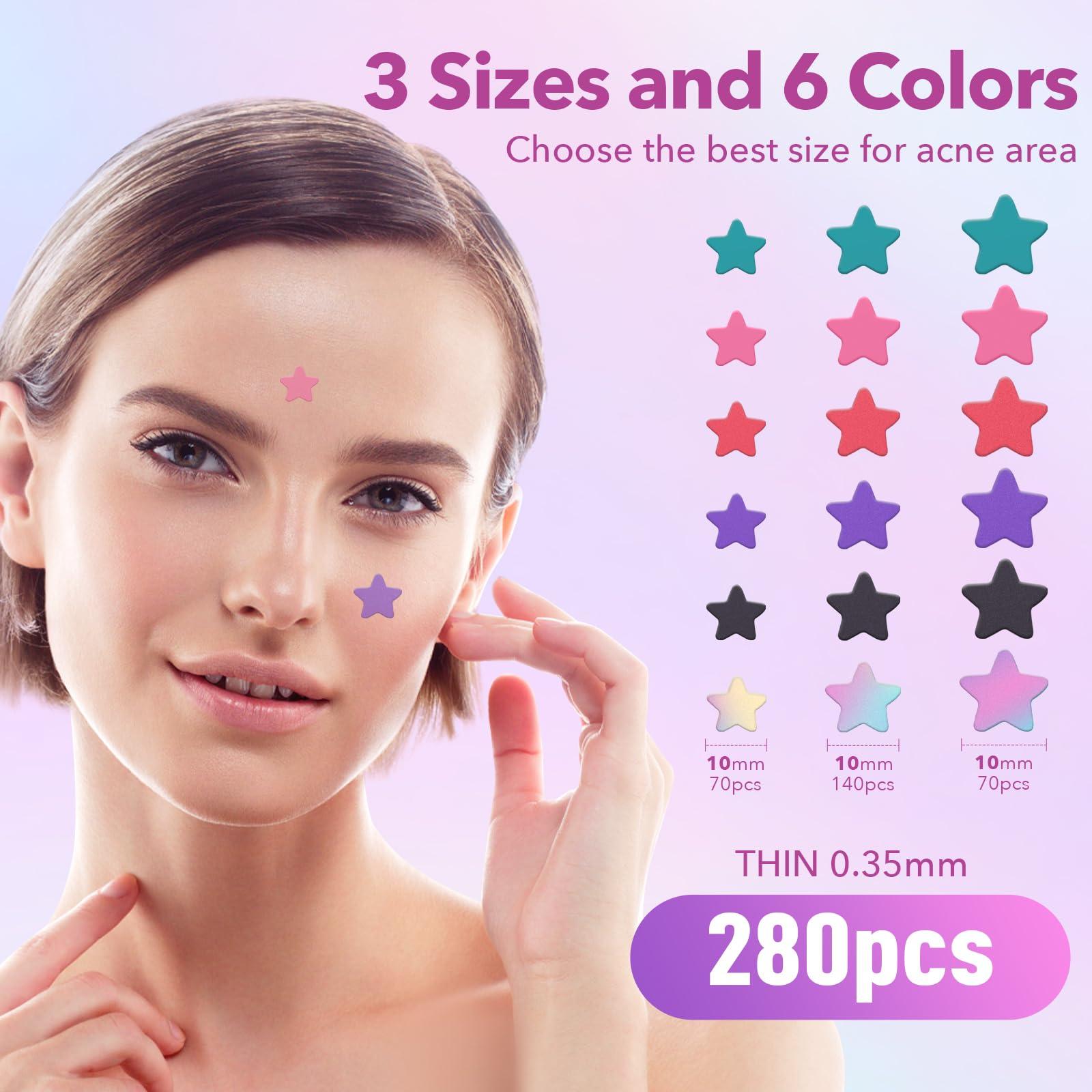 QUSTERE QUSTERE Pimple Patches for Face, Hydrocolloid Acne Patches, Cute Star Zit Covers for Face, Colorful Spot Stickers with Tea Tree, Salicylic Acid & Cica Oil| 3 Sizes (10mm, 12mm & 14mm) |280 Count