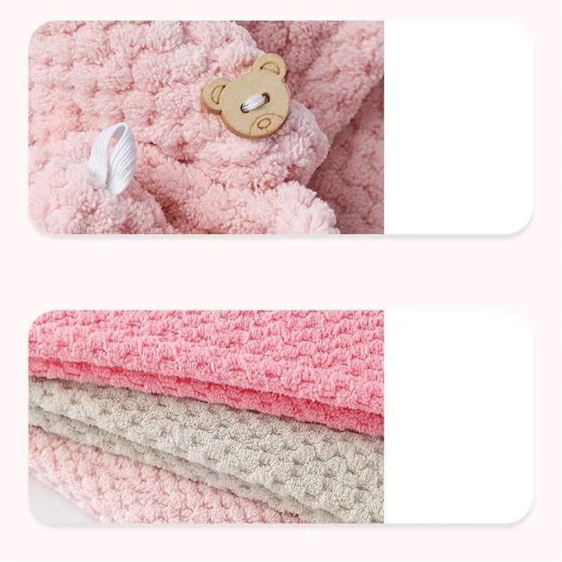 SLTT 2 Pack Hair Towel Wrap,Universal for Adults and Children Hair Drying Towel with Button Microfiber Hair Towel, Dry Hair Hat, Bath Hair Cap