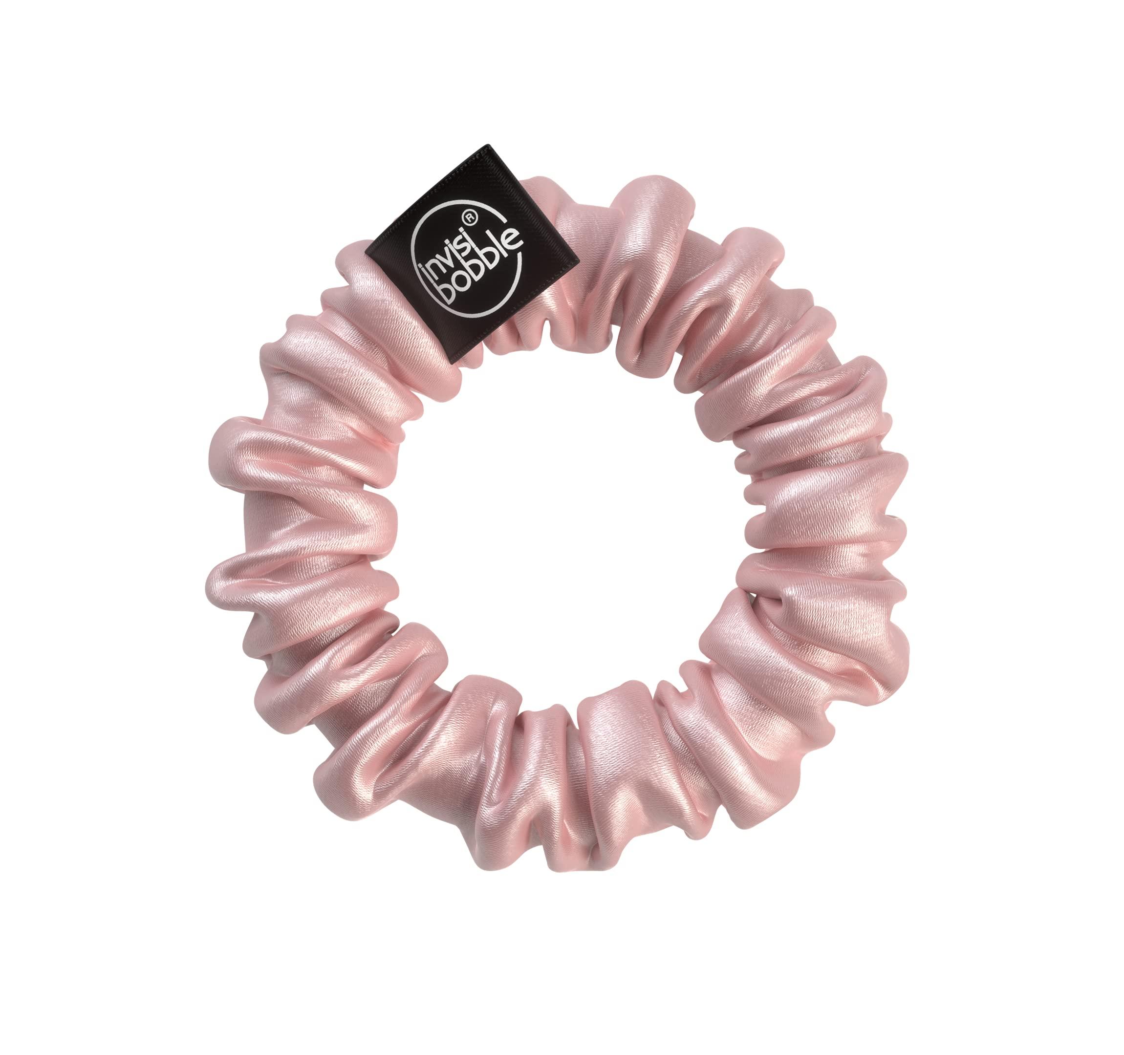 invisibobble Invisibobble Pink and silver satin hair scrunchies x2 Sprunchie Slim - Scrunchie hair elastic with a spiral elastic inside satin,IB-SPSL-HP10002
